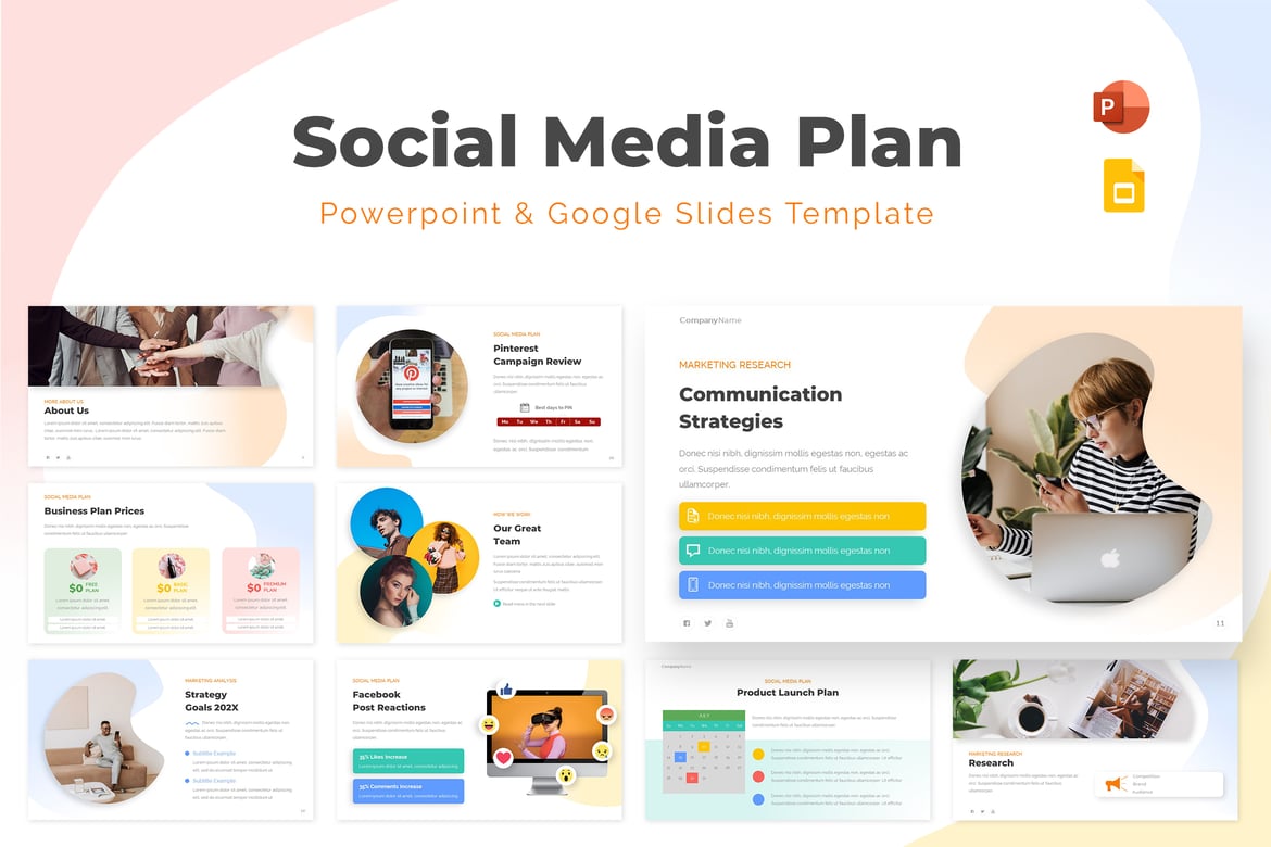 Template Presentasi Rencana Media Sosial untuk PowerPoint dan Google Slides