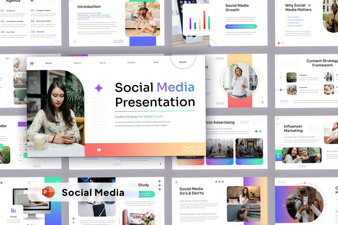Template Presentasi PowerPoint Media Sosial yang Menarik