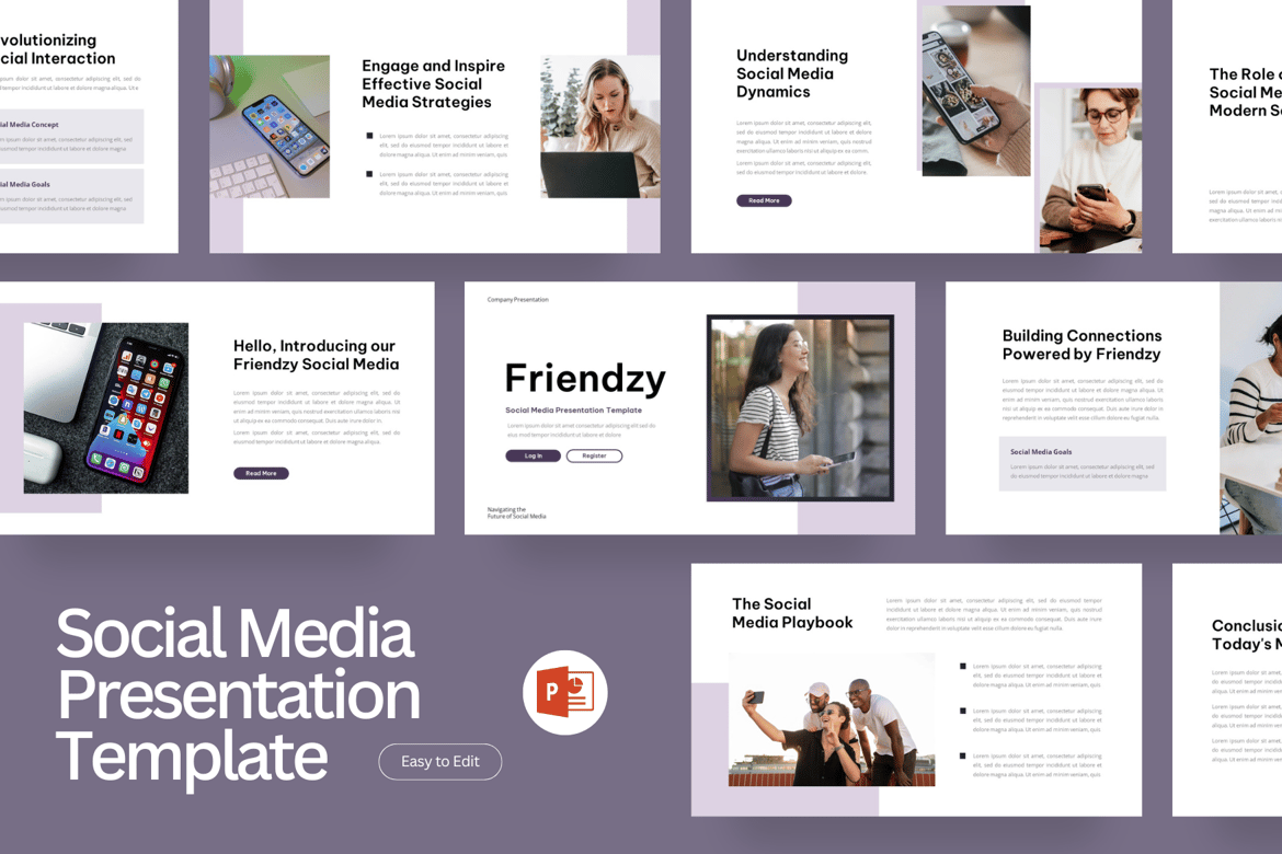 Template PowerPoint Kreatif untuk Startup Media Sosial