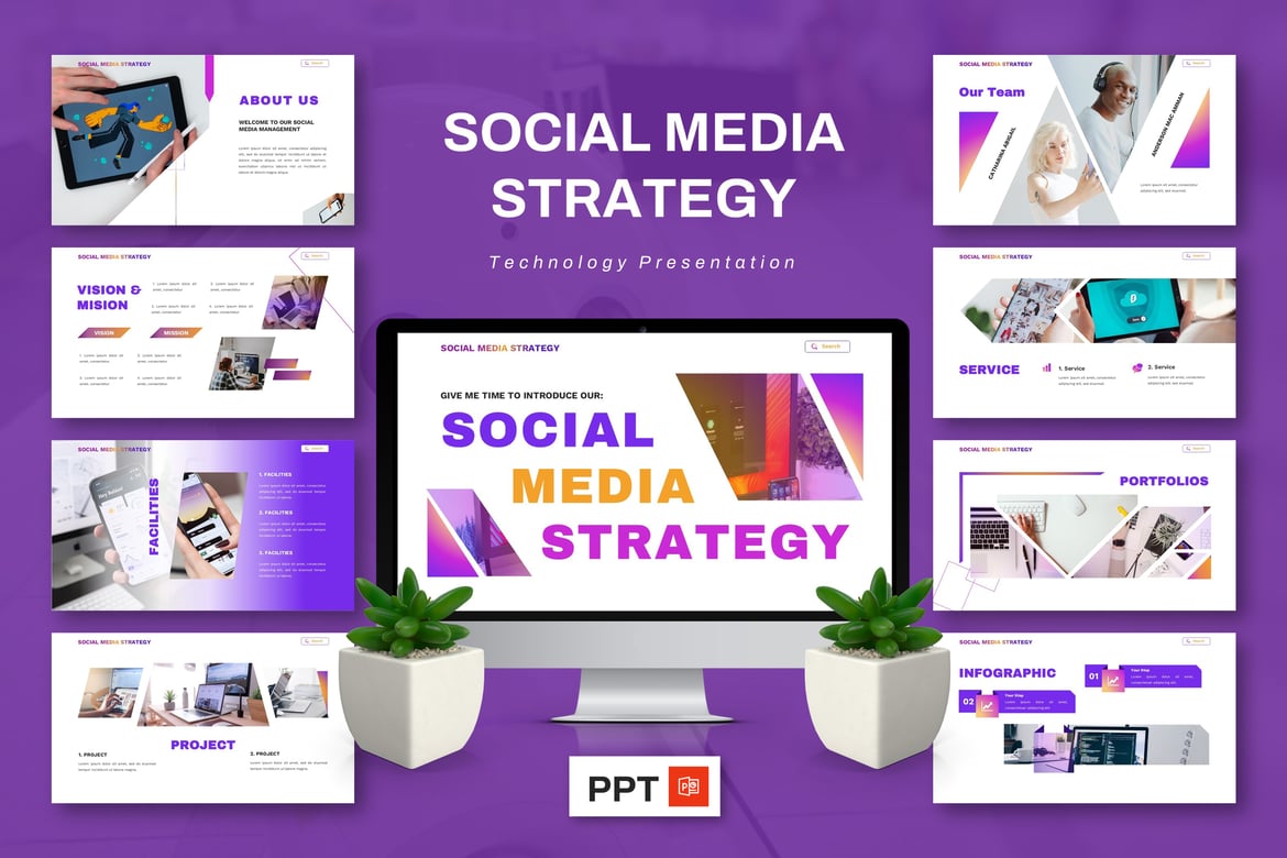 Template Powerpoint Strategi Media Sosial untuk Teknologi