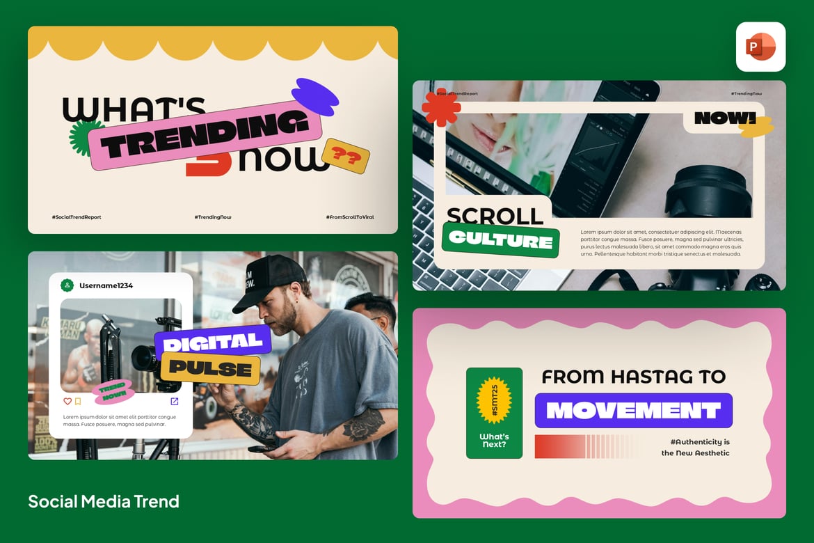 Template PowerPoint Tren Media Sosial yang Energik dan Menarik