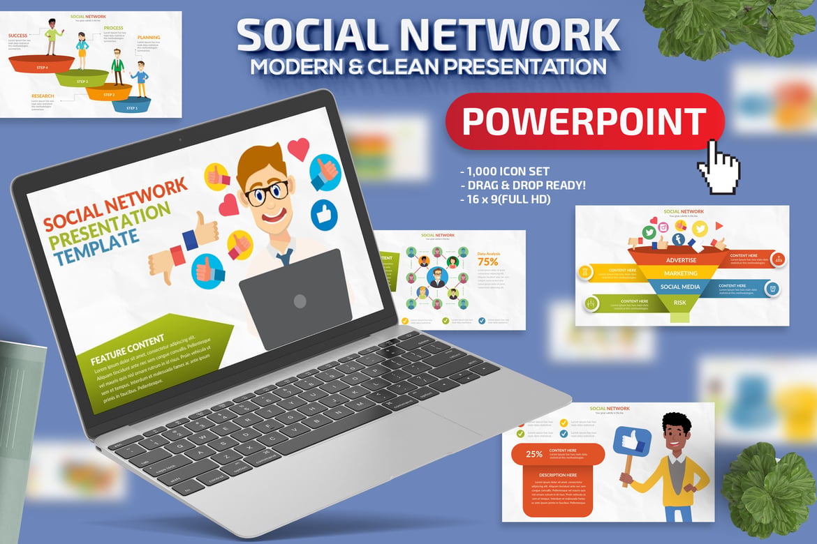 Template Presentasi Powerpoint Jaringan Sosial yang Menarik