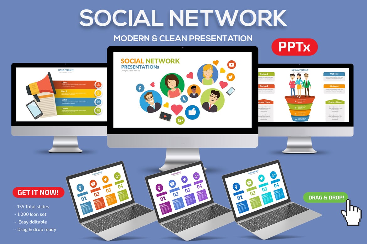 Template Powerpoint Jaringan Sosial yang Menarik