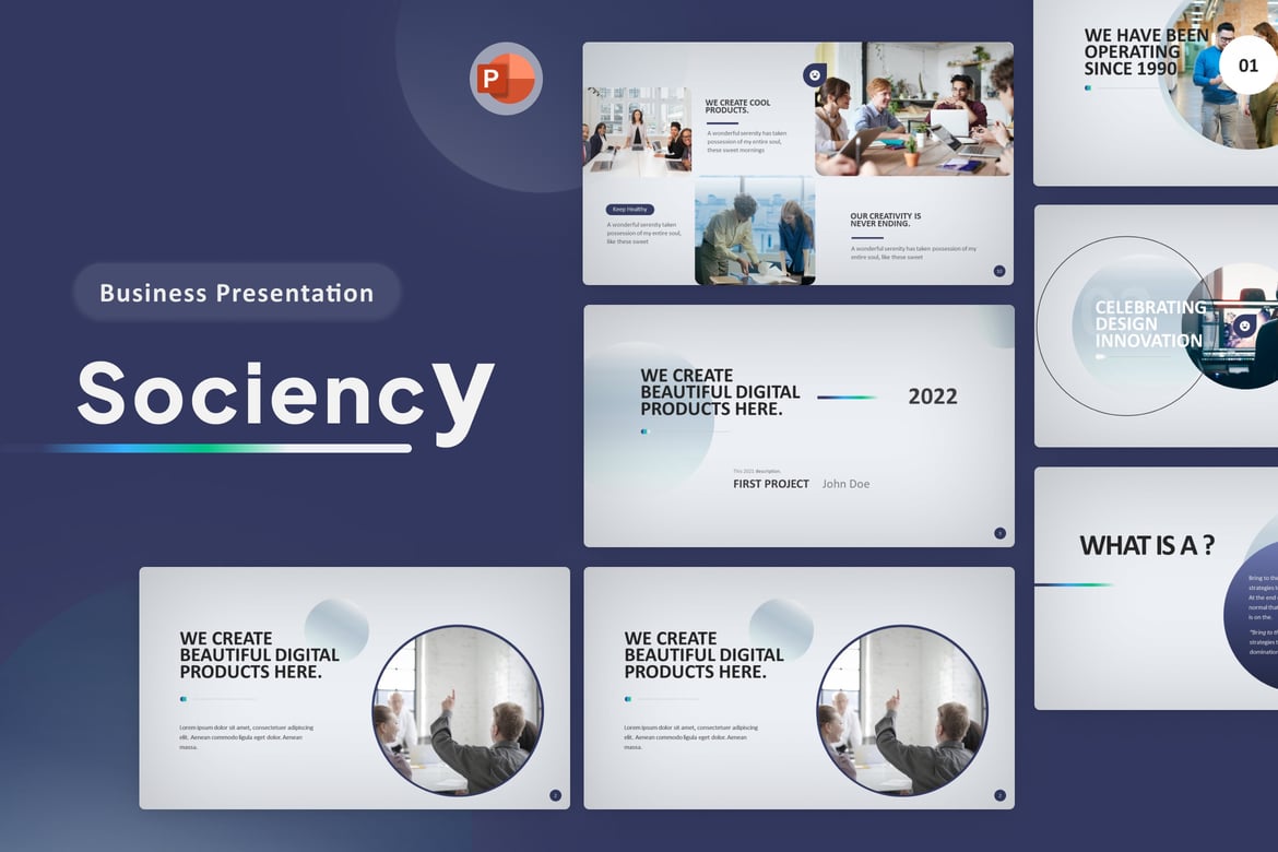 Template PowerPoint Modern Sociency Biru yang Serbaguna
