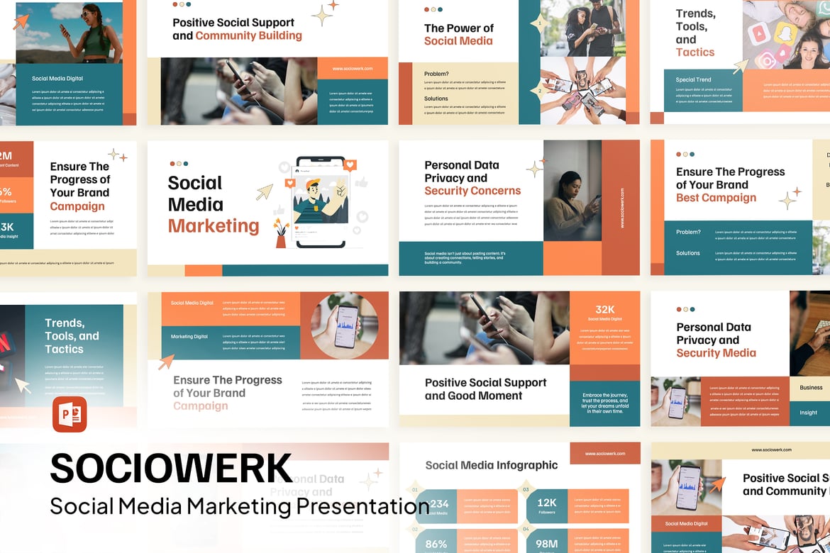 Template PowerPoint Pemasaran Media Sosial SOCIOWERK yang Menarik