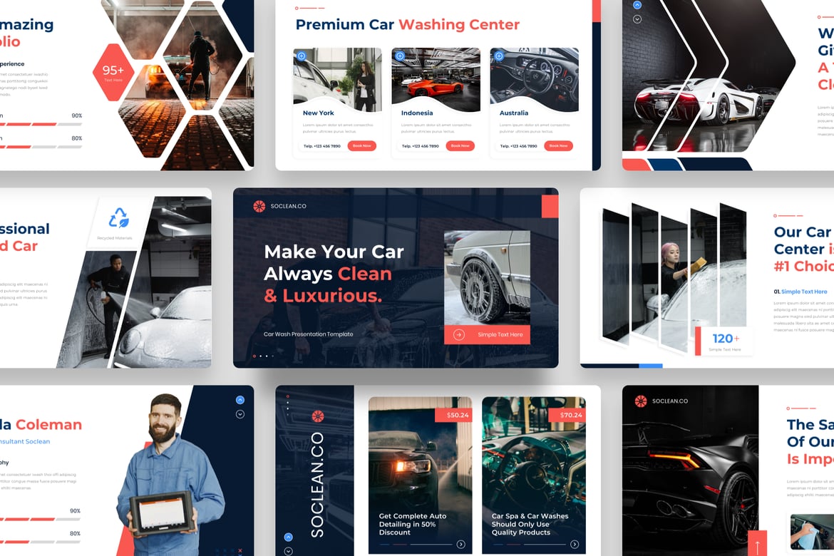 Template Presentasi PowerPoint Soclean untuk Cuci Mobil yang Menarik