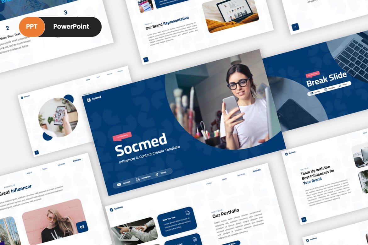 Template PowerPoint Socmed - Kekuatan Influencer untuk Presentasi Anda