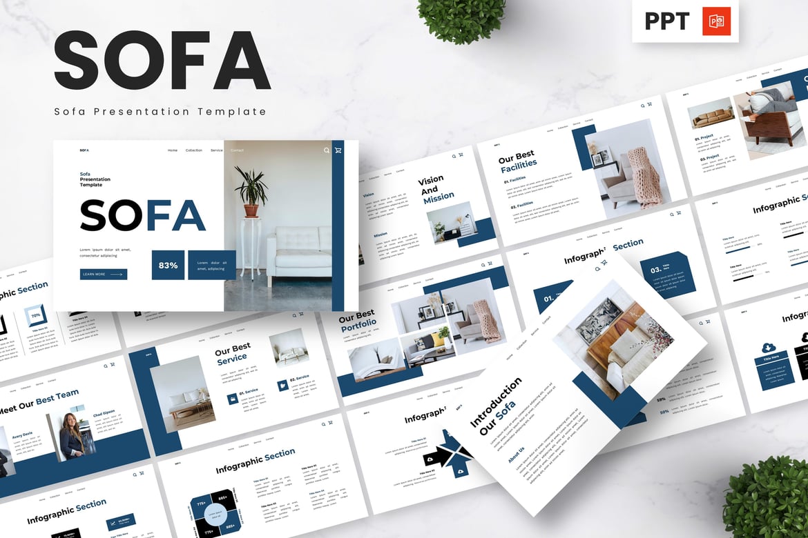 Template Presentasi PowerPoint Sofa - Furnitur yang Elegan