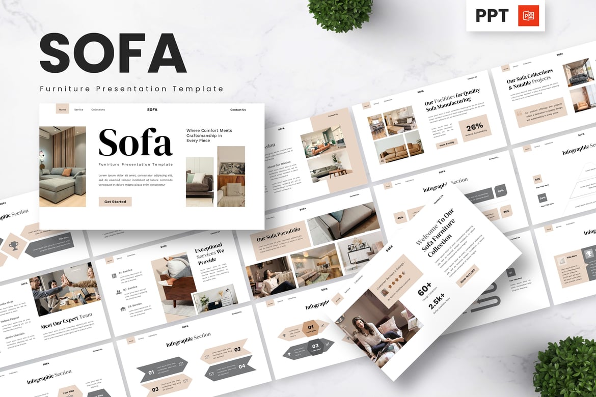 Template Presentasi PowerPoint Sofa - Desain Furnitur Modern