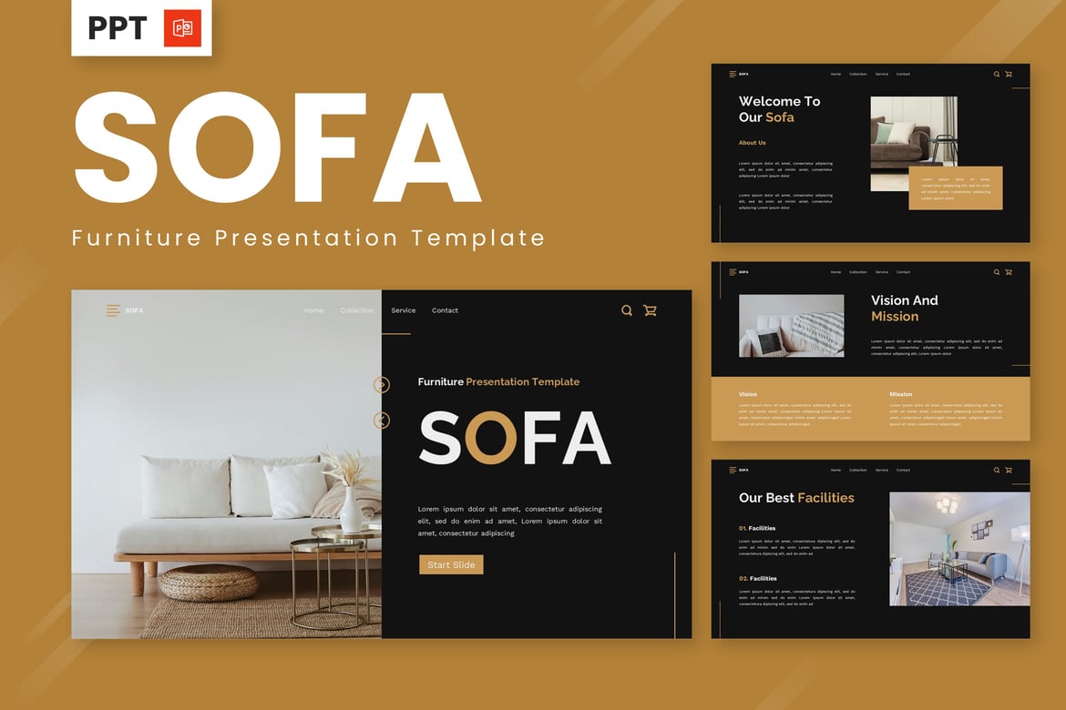 Template Presentasi PowerPoint Sofa - Desain Furniture Modern