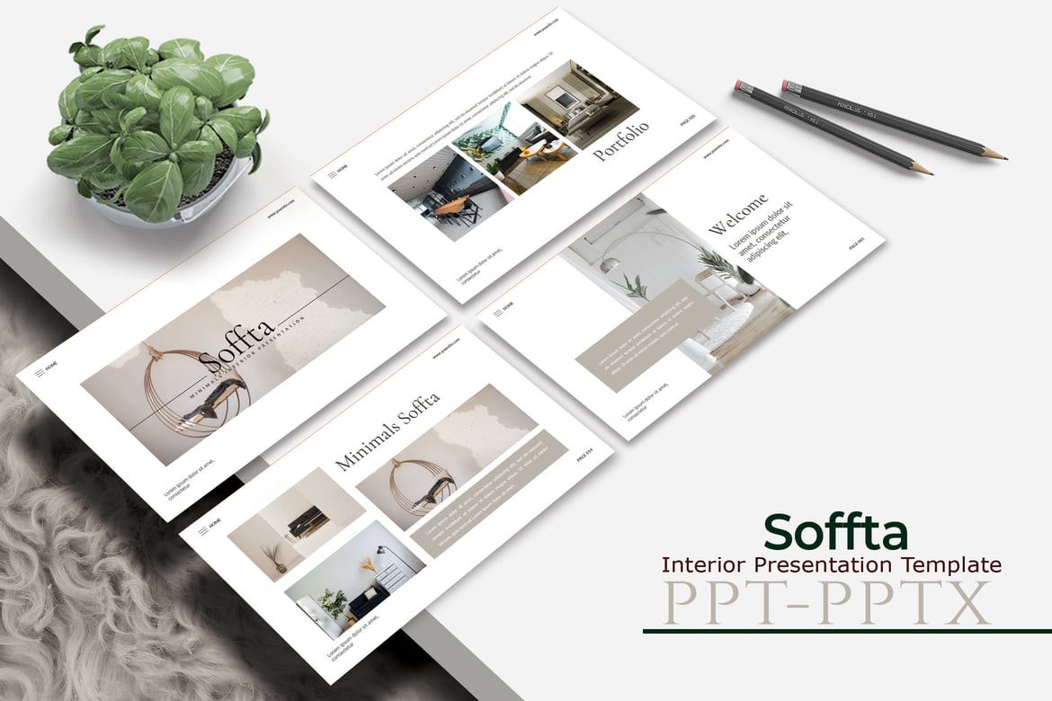 Template Presentasi PowerPoint SOFFTA Minimals untuk Desain Interior