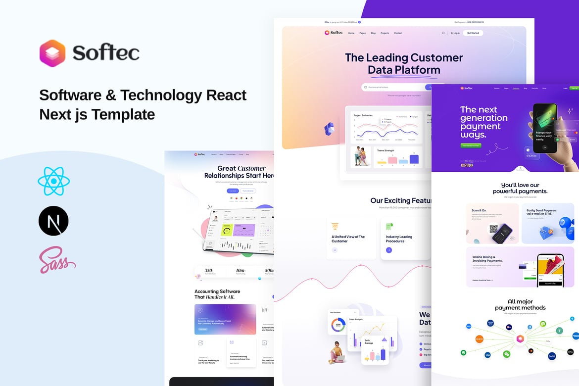Softec - Template Web Modern untuk Software & Teknologi dengan React Next.js