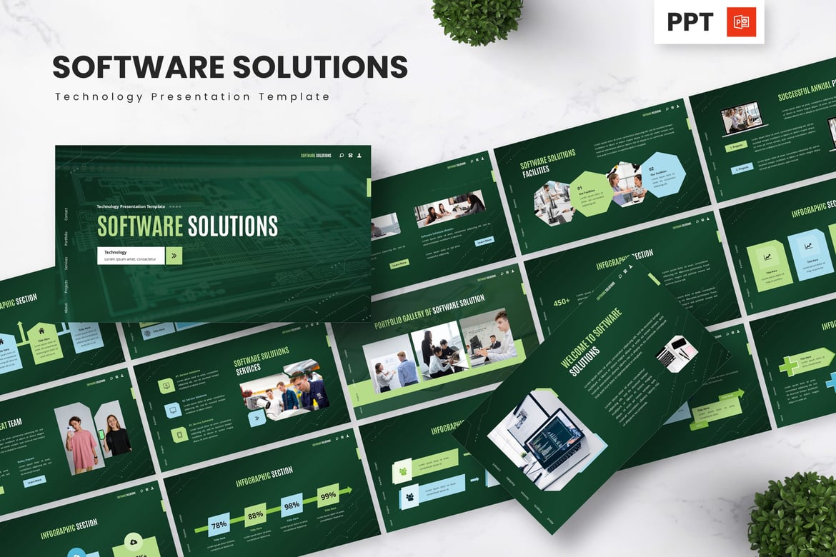 Template PowerPoint Solusi Perangkat Lunak yang Modern dan Menarik