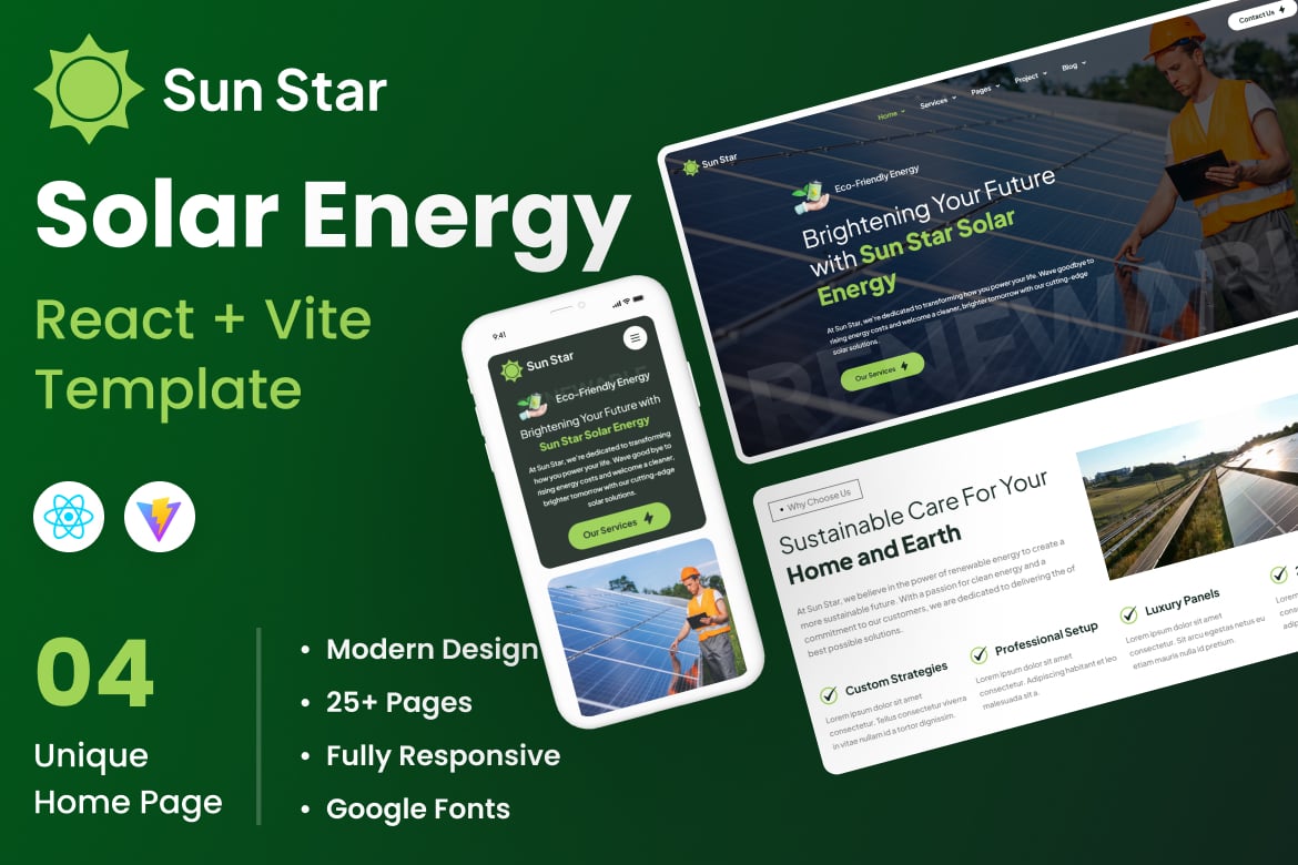 Template Website Energi Surya (Vite) - Sun Star yang Modern dan Responsif