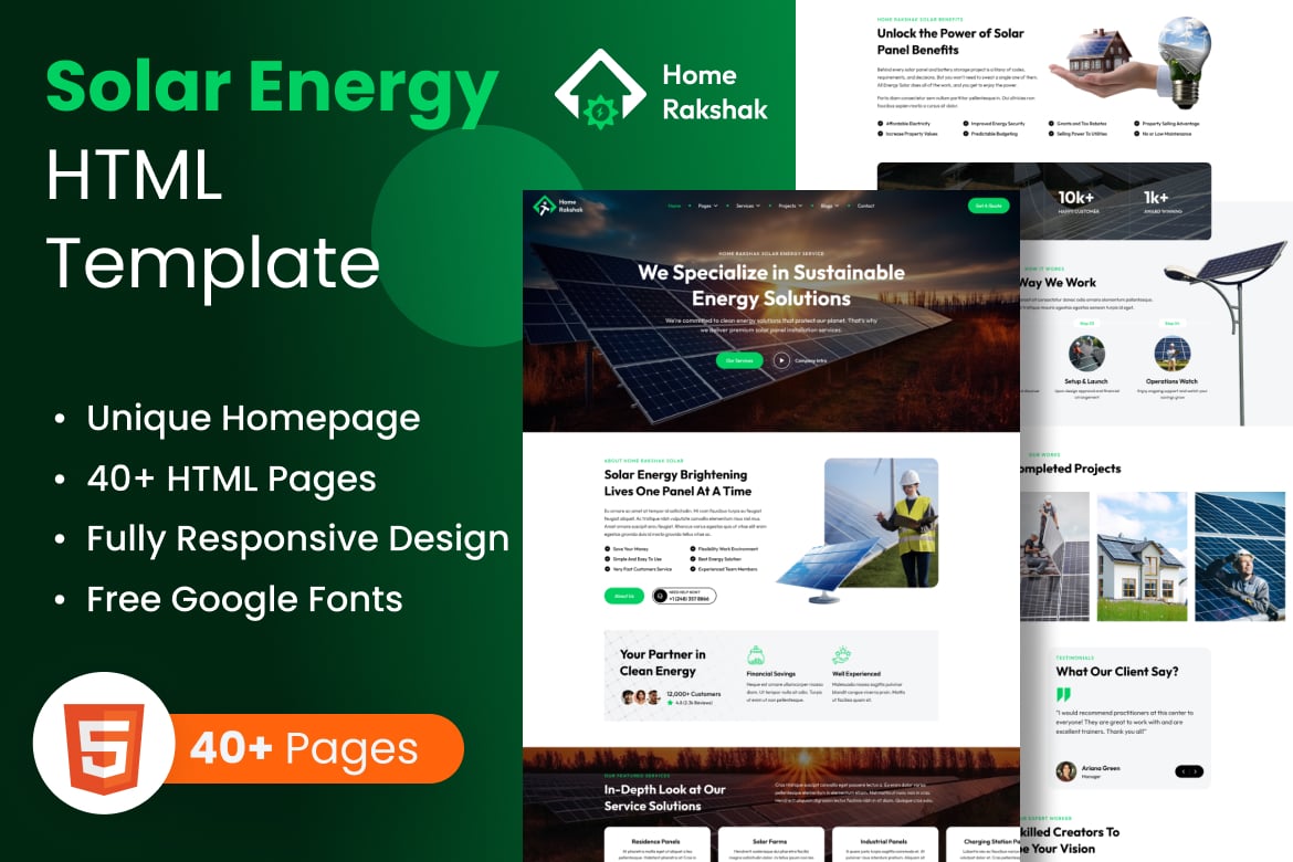 Template Website Energi Surya - Home Rakshak yang Menarik dan Profesional
