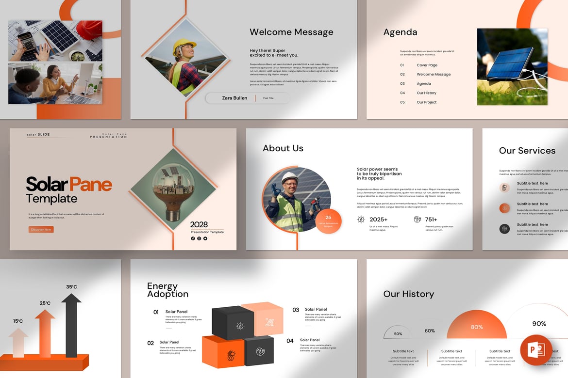 Template Presentasi PowerPoint Solar Pane yang Modern dan Profesional