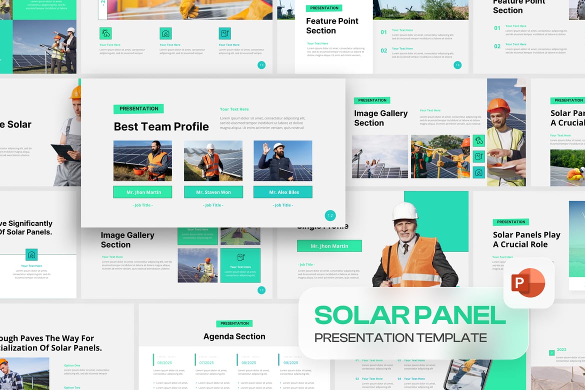 Template Presentasi PowerPoint Panel Surya yang Modern dan Menarik