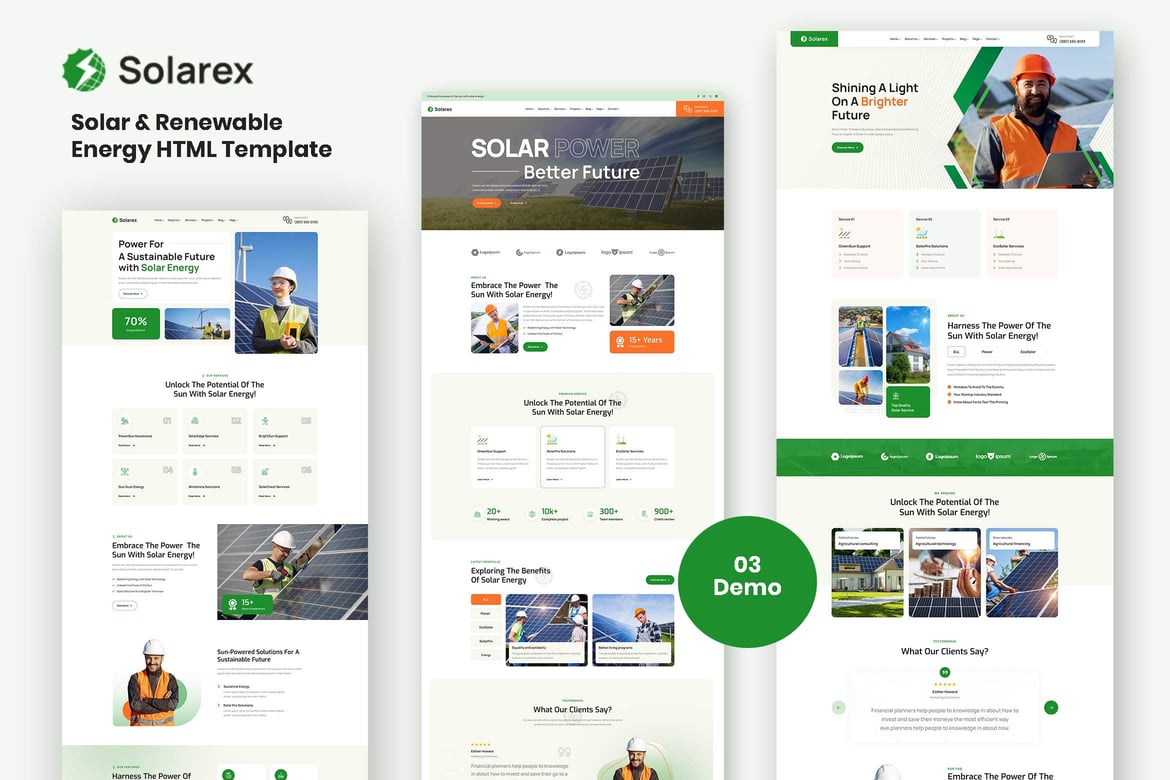 Solarex - Template Website Energi Surya dan Terbarukan yang Inovatif