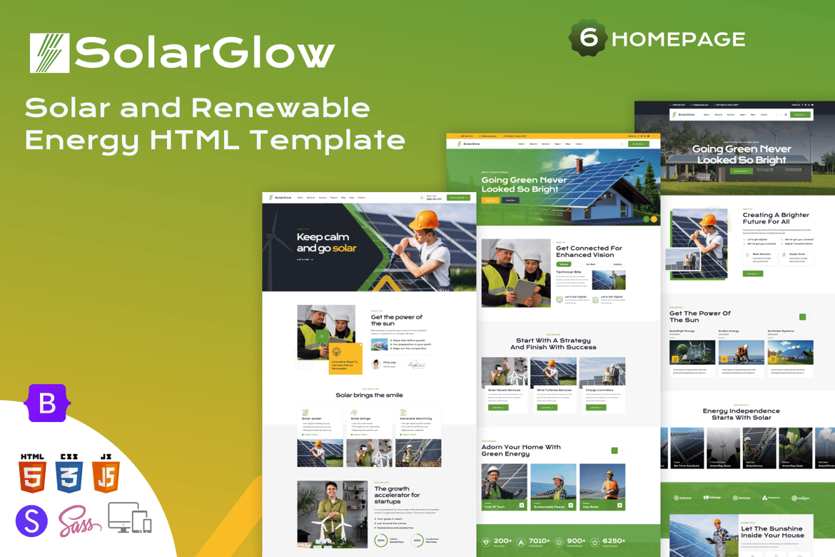Solarglow - Template Website Energi Solar & Terbarukan yang Kuat
