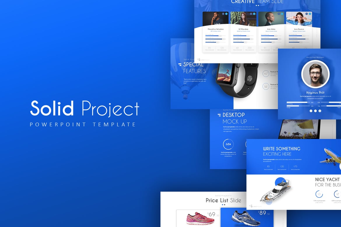 Template PowerPoint Proyek Solid yang Elegan dan Fleksibel