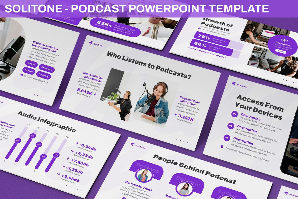 Template PowerPoint Solitone untuk Podcast yang Menarik