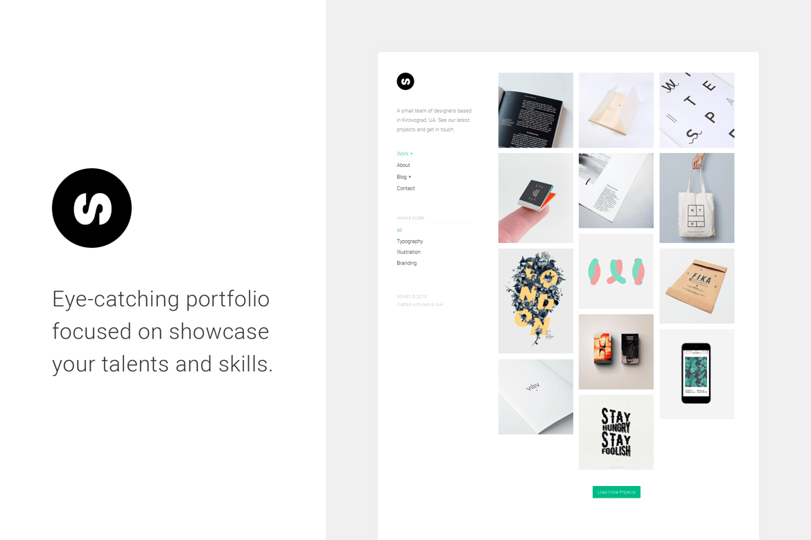 Sonex — Template Website Portofolio Minimalis yang Menarik