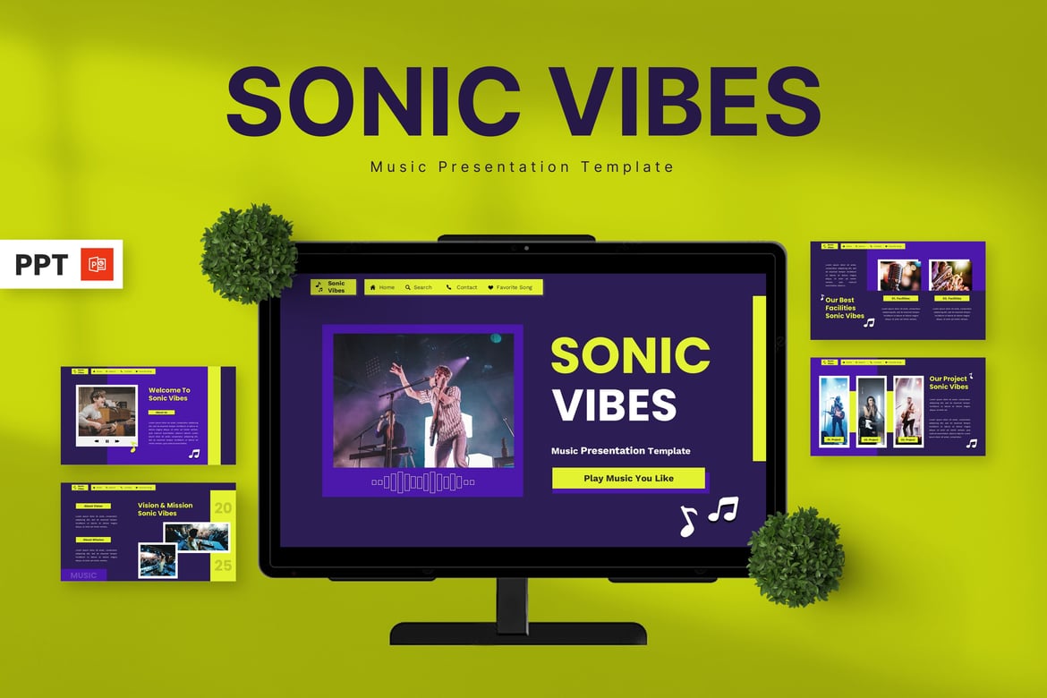 Template Presentasi Musik Sonic Vibes yang Menarik