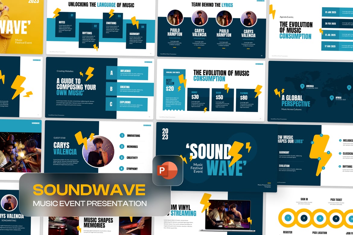 Template PowerPoint Festival Musik SoundWave yang Kreatif dan Menarik