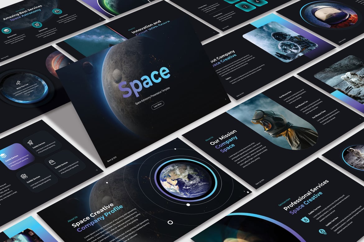 Template Powerpoint Bertema Luar Angkasa yang Menarik