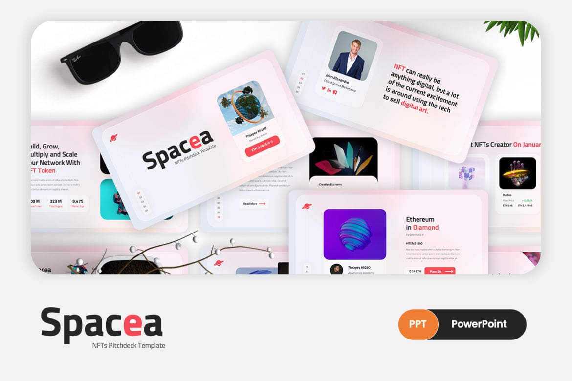 Spacea - Template PowerPoint Kreatif untuk NFT dan Pasar Digital