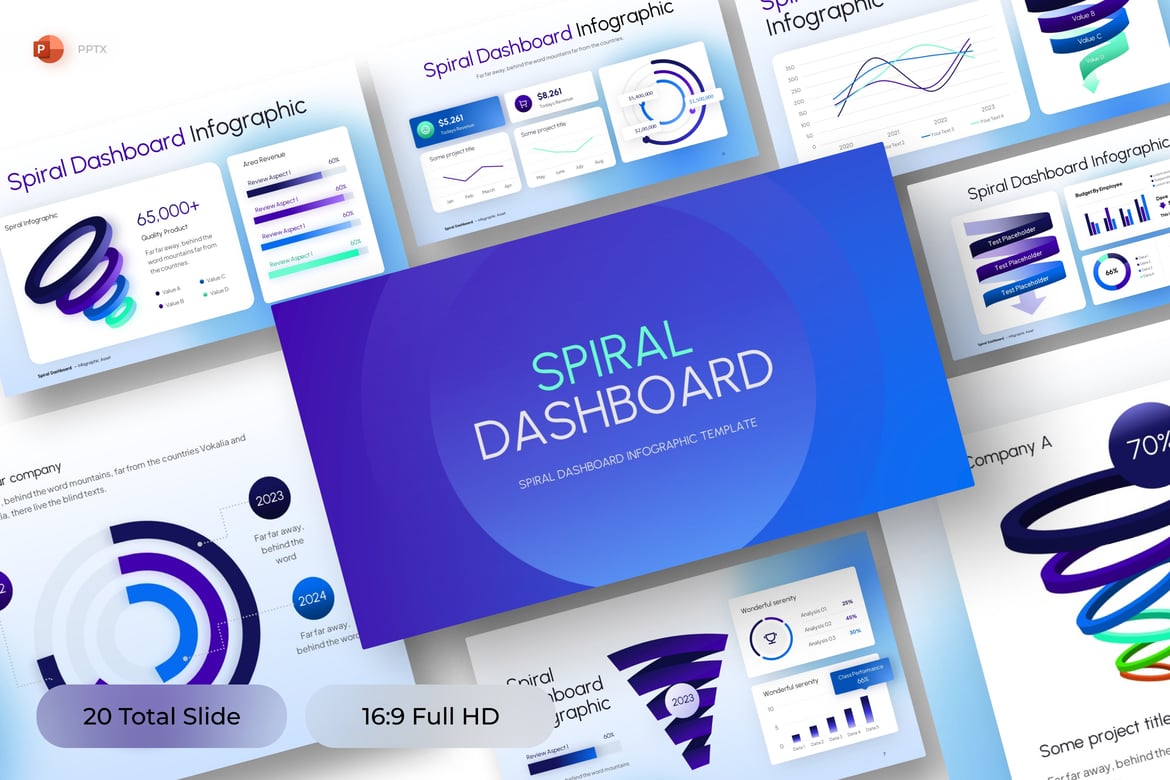 Template Presentasi PowerPoint Infografis Spiral yang Menarik