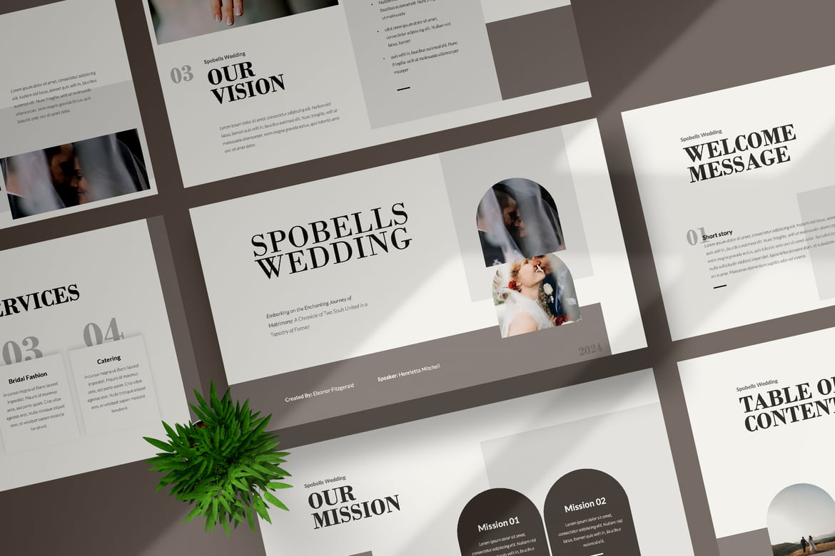 Template PowerPoint Pernikahan Spobells yang Modern dan Elegan