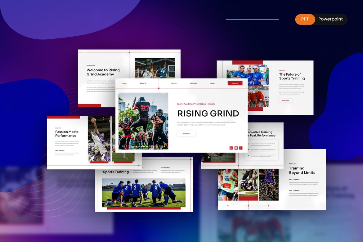 Template PowerPoint Akademi Olahraga yang Menarik dan Profesional