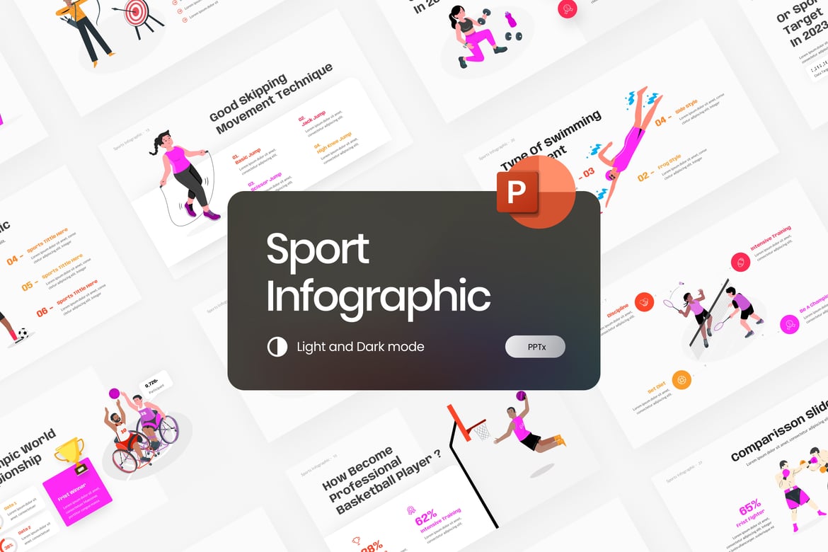 Template PowerPoint Infografik Olahraga yang Modern dan Menarik