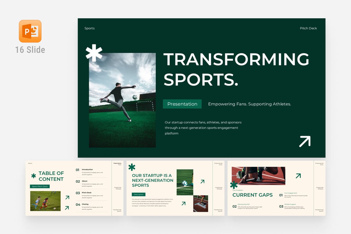 Template Presentasi PowerPoint Pitch Deck Olahraga yang Dinamis