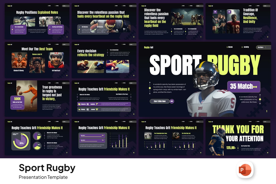 Template PowerPoint Rugby yang Dinamis dan Kreatif