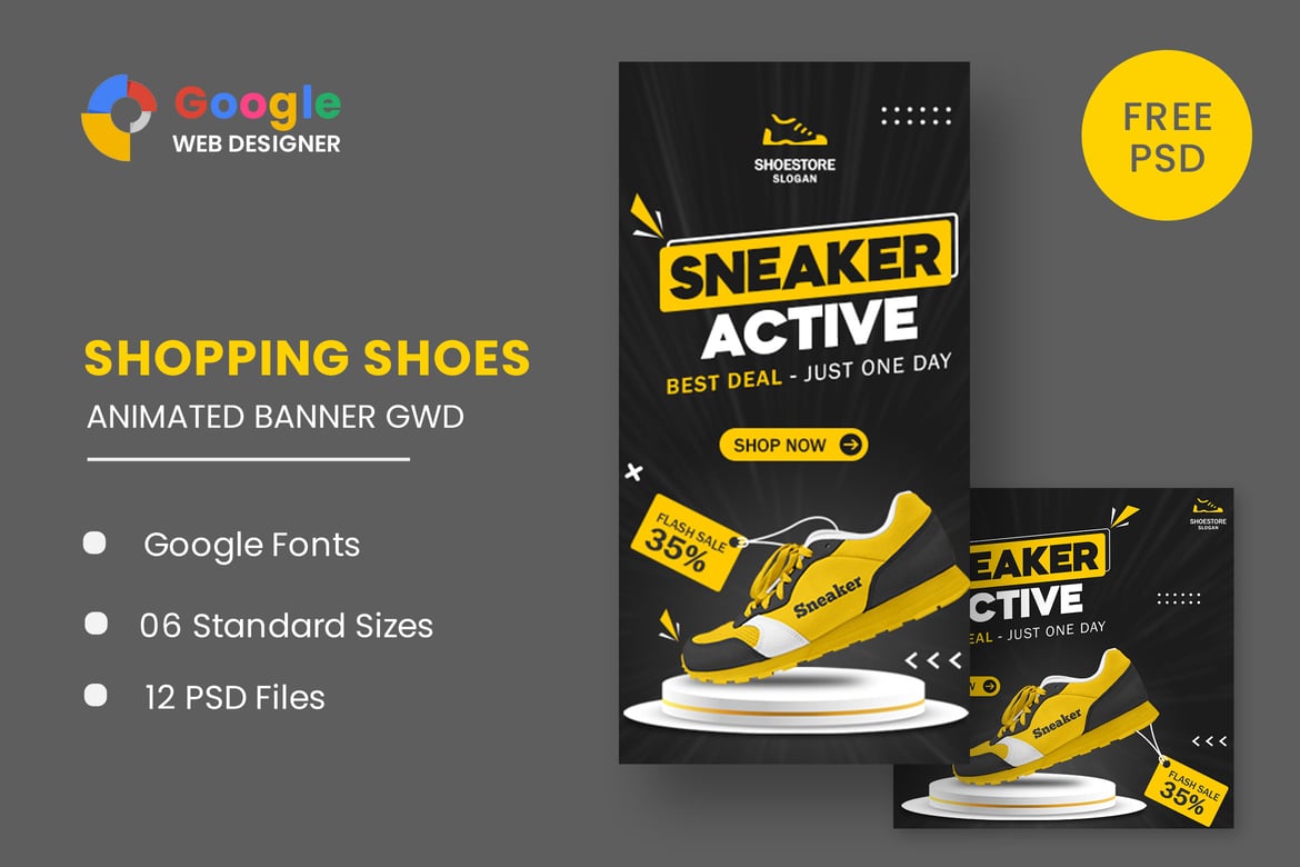 Template Web Iklan Banner Sepatu Olahraga HTML5 yang Menarik
