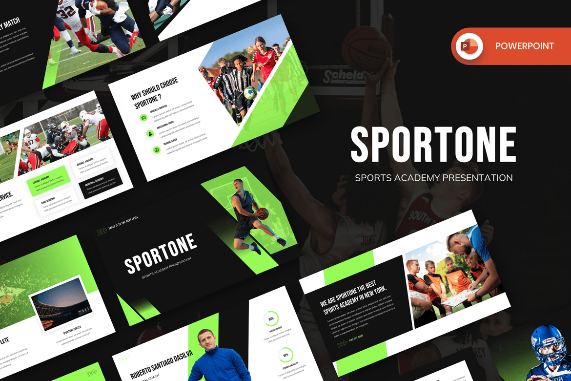 Template Presentasi PowerPoint Sportone - Akun Olahraga yang Menarik