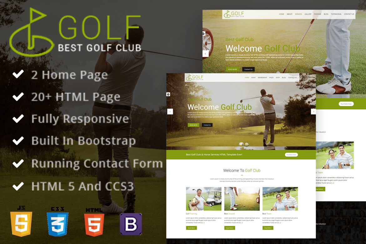 Template Website HTML untuk Klub Golf dan Lapangan Golf