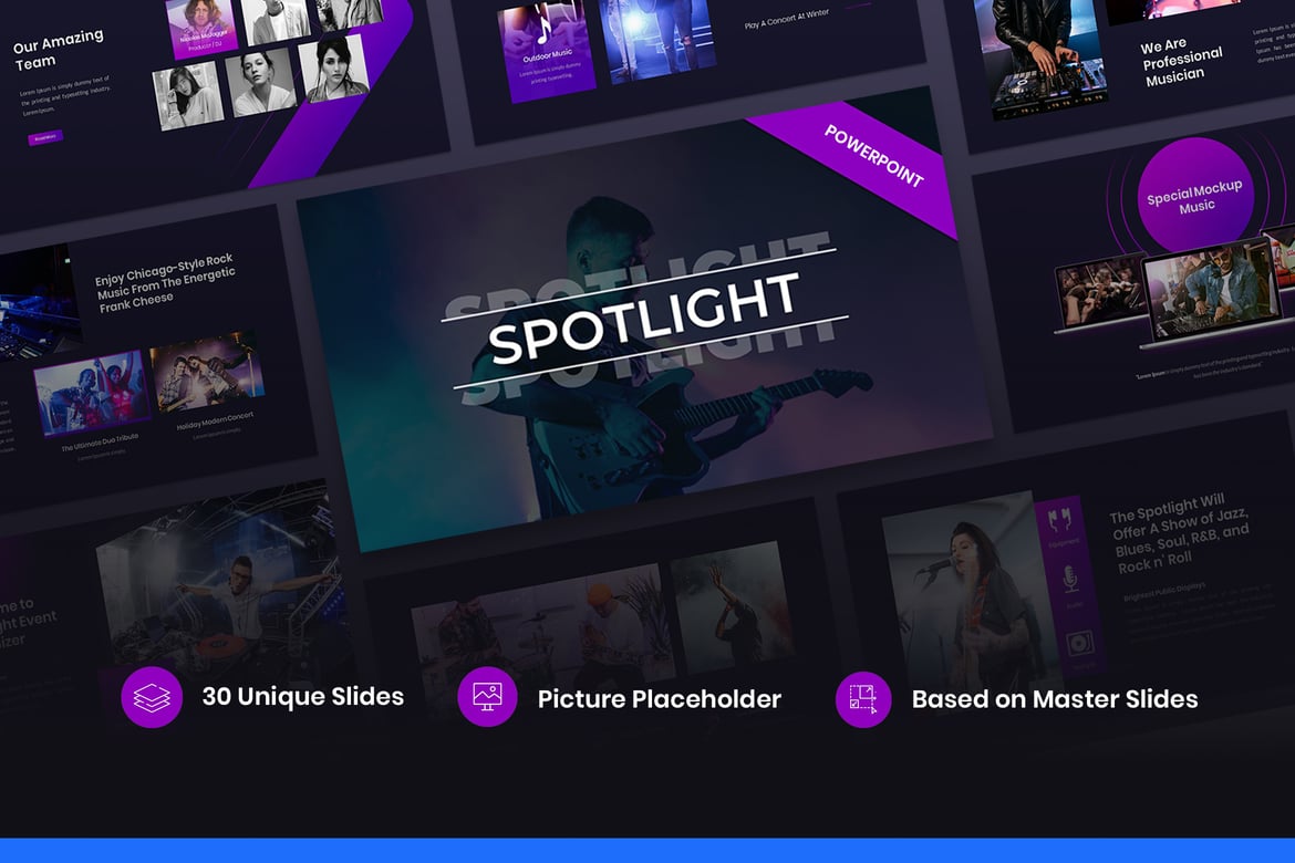 Template PowerPoint Acara Musik - Spotlight yang Menarik