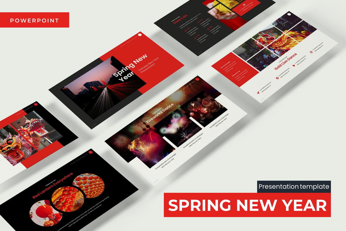 Template Presentasi PowerPoint Tahun Baru Musim Semi yang Menarik