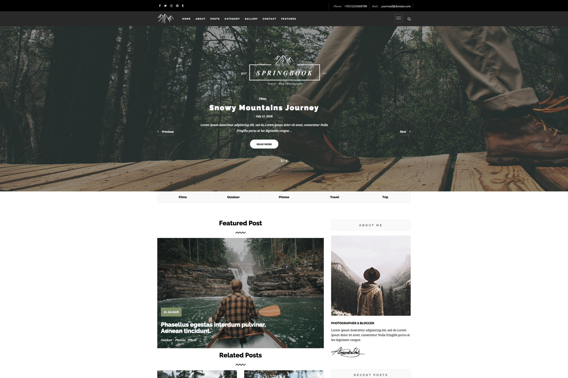 Springbook - Tema WordPress Fotografi Perjalanan yang Responsif dan Modern