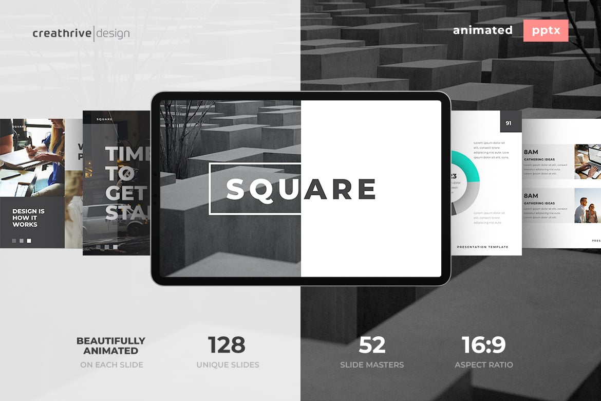 Template PowerPoint Animasi Persegi yang Menarik