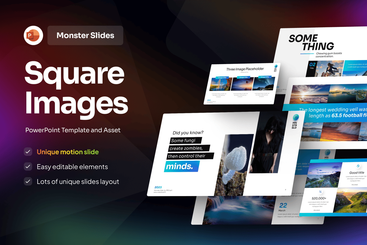 Template PowerPoint Gambar Persegi yang Modern dan Menarik