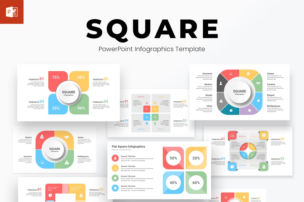 Template PowerPoint Infografis Persegi yang Menarik