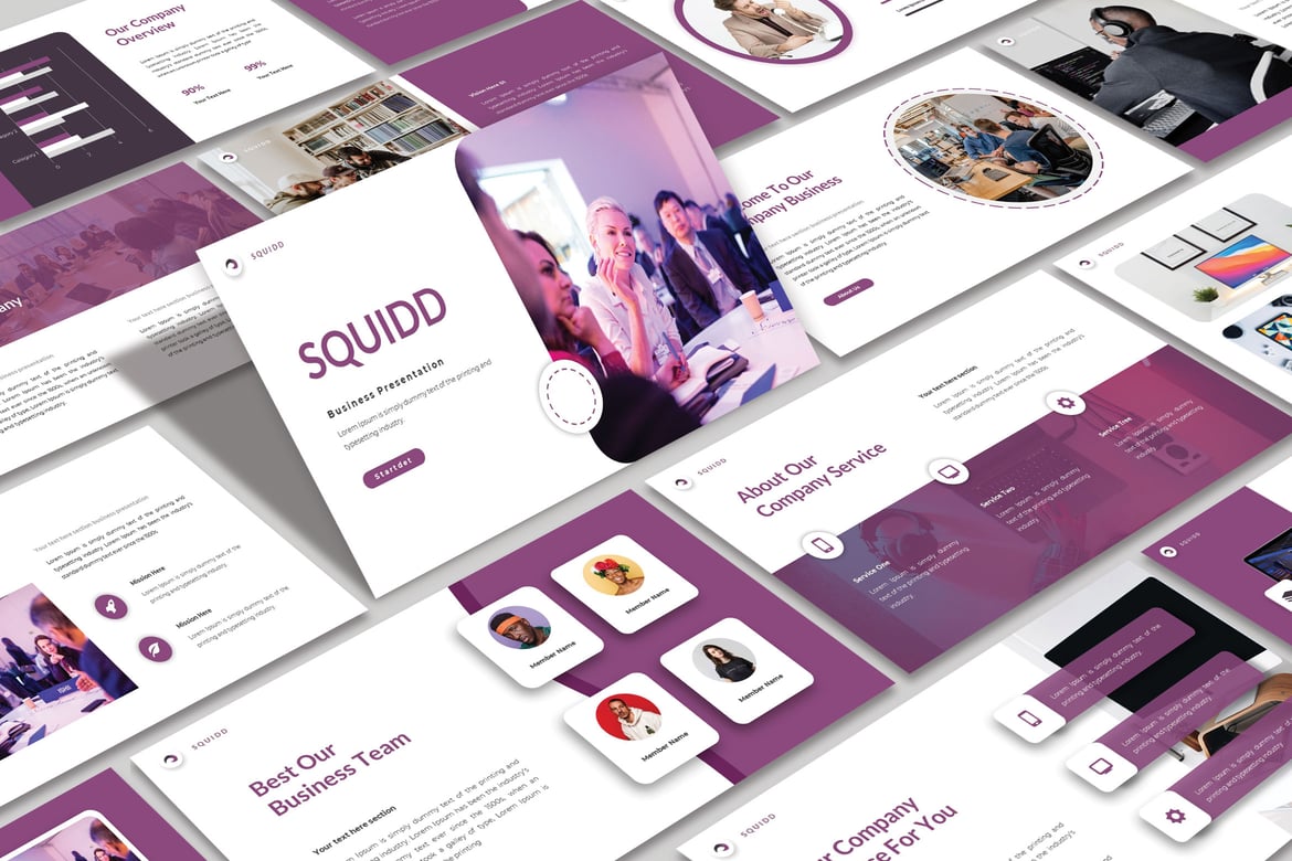 Template Powerpoint Bisnis SQUIDD yang Modern dan Kreatif