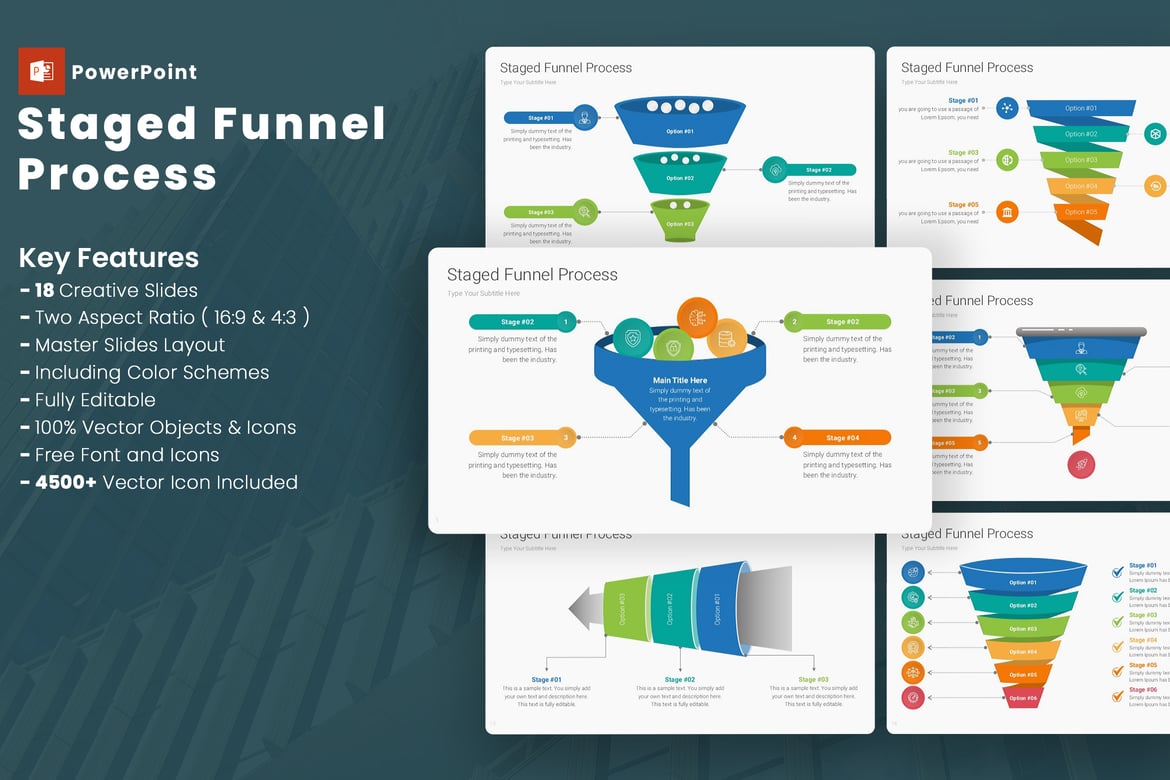 Template PowerPoint Proses Corong Staged yang Menarik