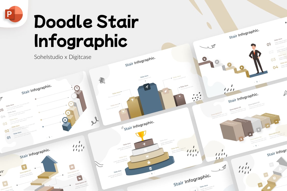 Template Presentasi PowerPoint Infografik Tangga yang Menarik