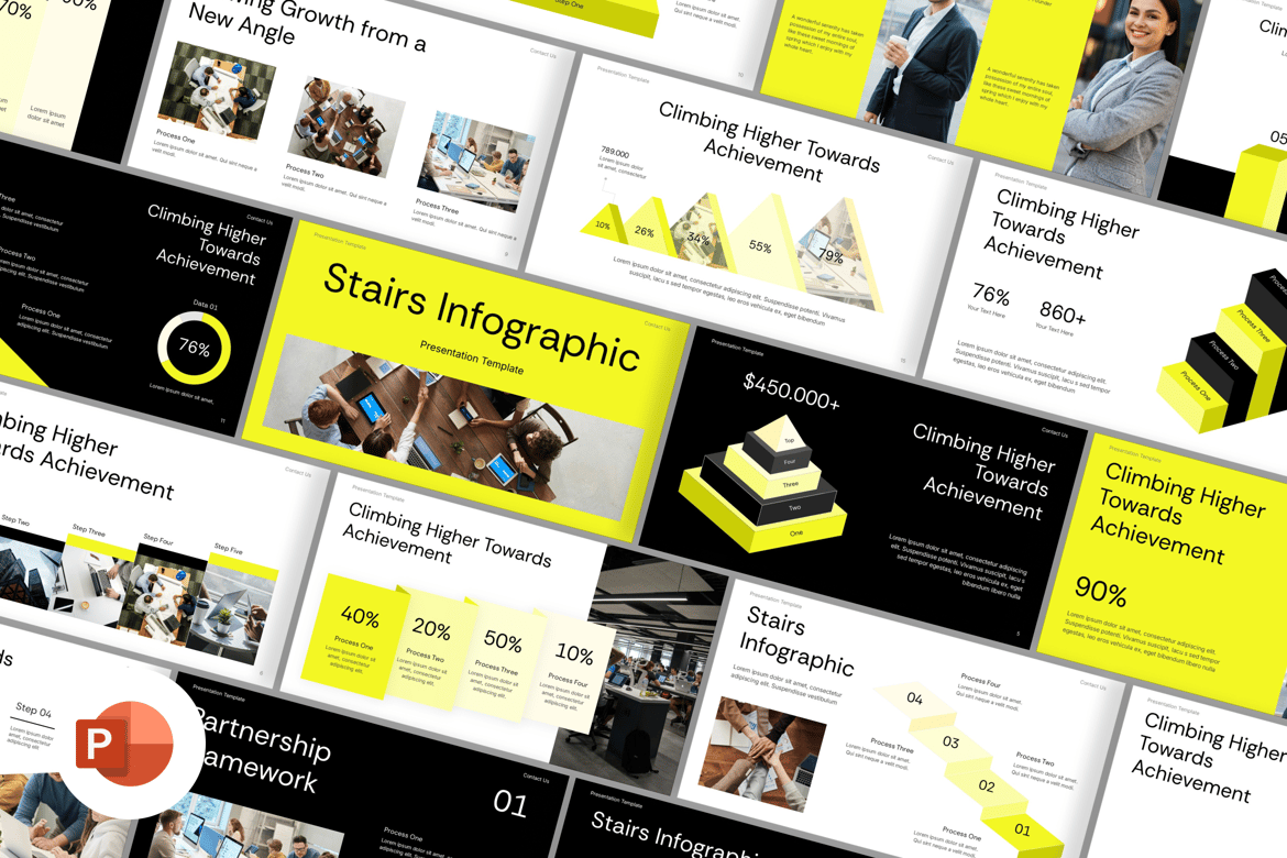 Template Presentasi PowerPoint Infografik Tangga yang Menarik