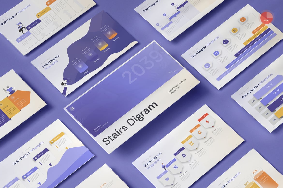 Template PowerPoint Infografis Tangga yang Menarik